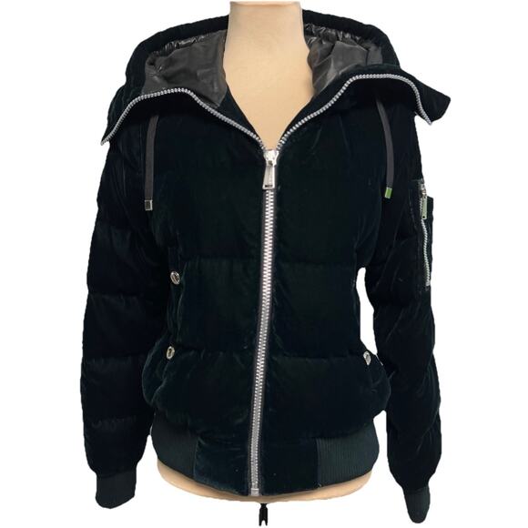 BCBGeneration Women Winter Down Velvet Puffer Coat Outerwear Emerald Green Small - Picture 1 of 16